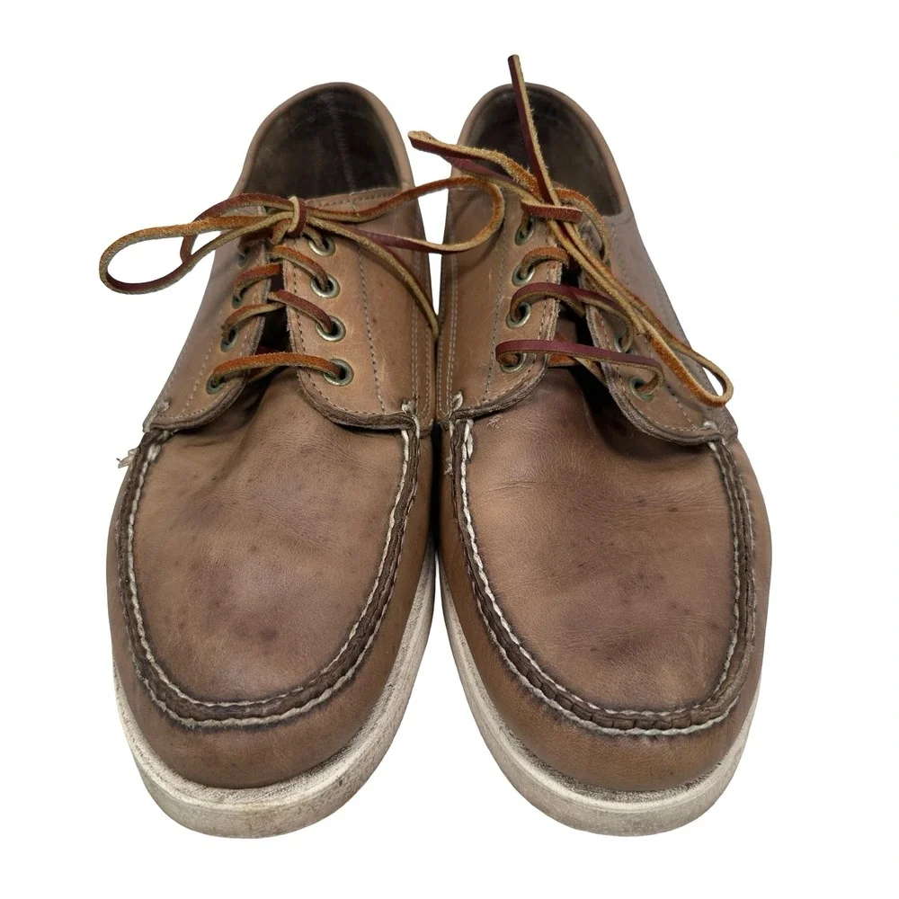 Quoddy Brown Leather Blucher Shoes Mens 10.5 M Made in USA Moc Toe Boat Shoes
